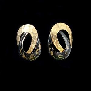 Vintage Gold Tone and Black Enamel Stud Earrings